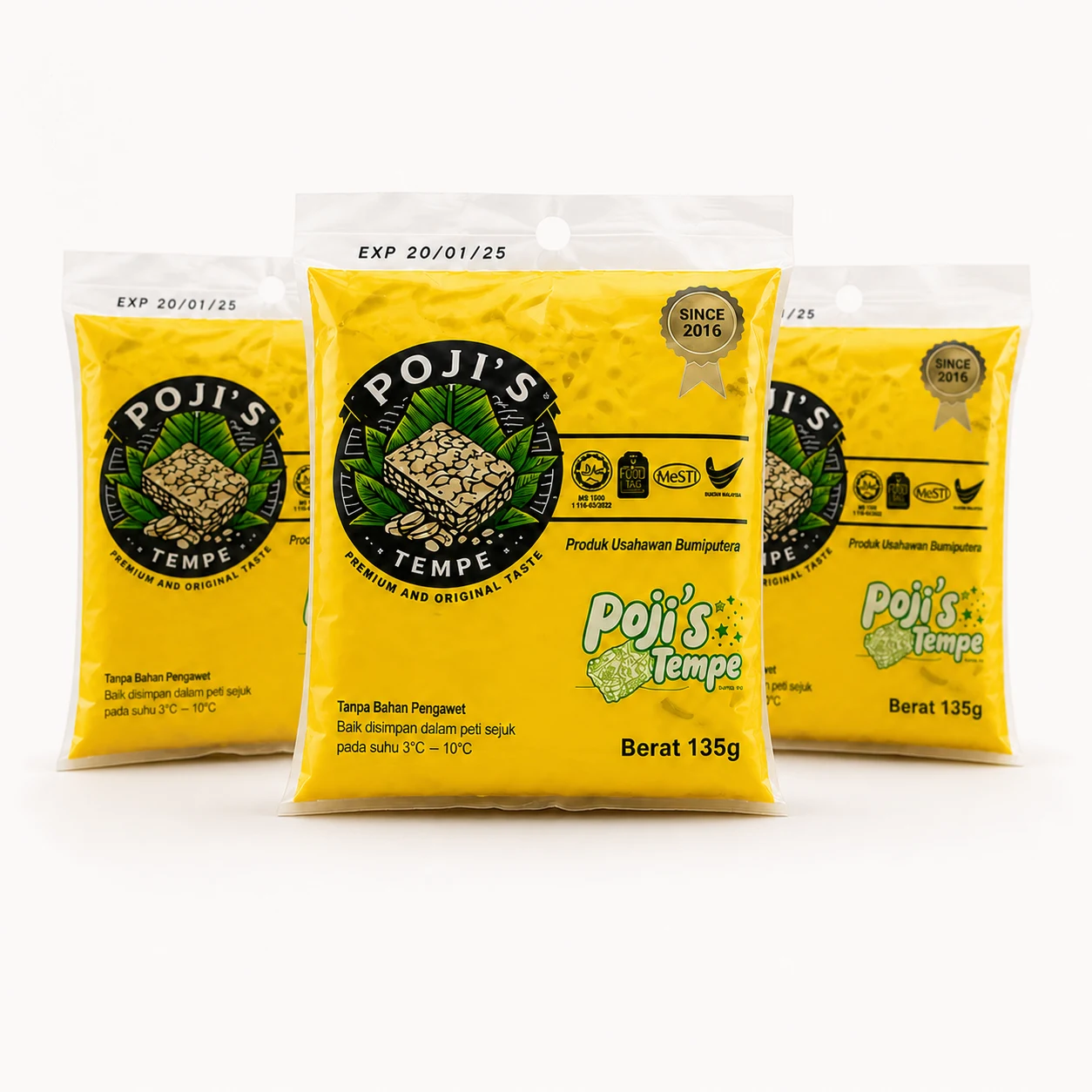 Tiga pek kuning Poji's Tempe untuk Pakej Standard